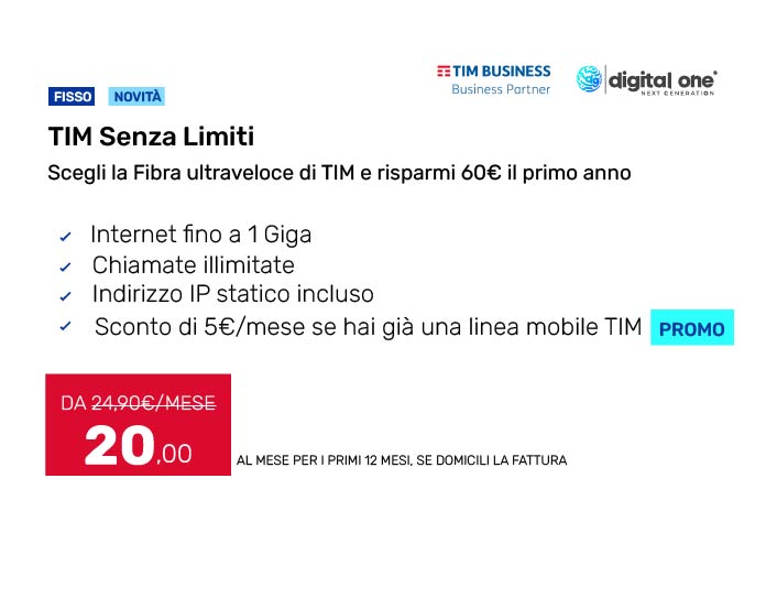 Tim senza limiti fibra, offerta Tim business Digital one